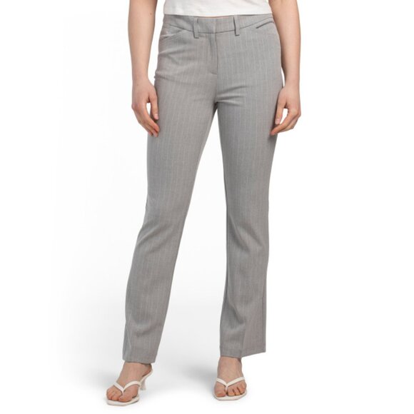 CHLOE & JASMINE Grey Slim Striped Stretch Pants With Welts - Picture 1 of 2